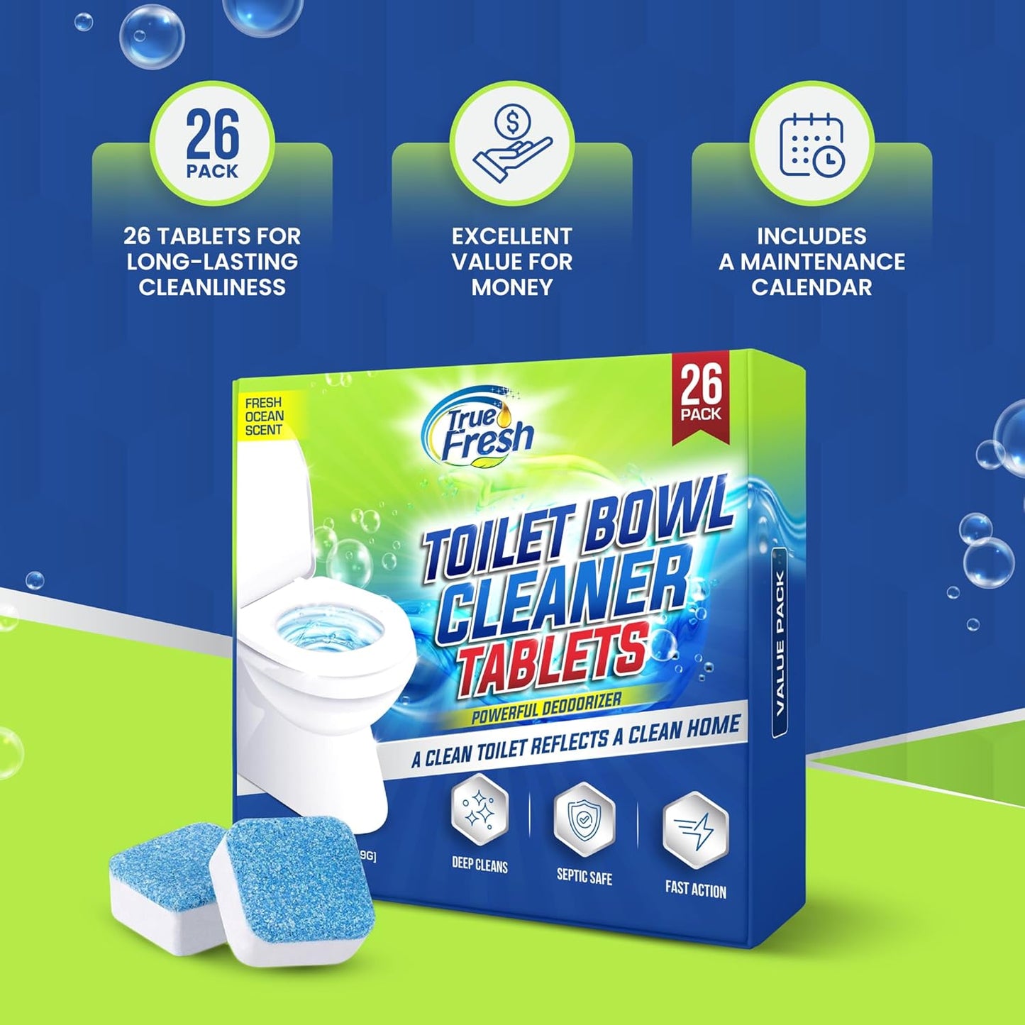 True Fresh Toilet Bowl Cleaner Tablets 26 Count – Fresh Ocean Scent