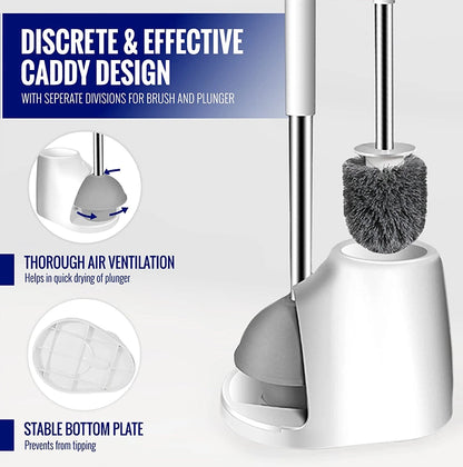 True Fresh Toilet Brush & Plunger Set – Pack of 2 With Caddy Holder